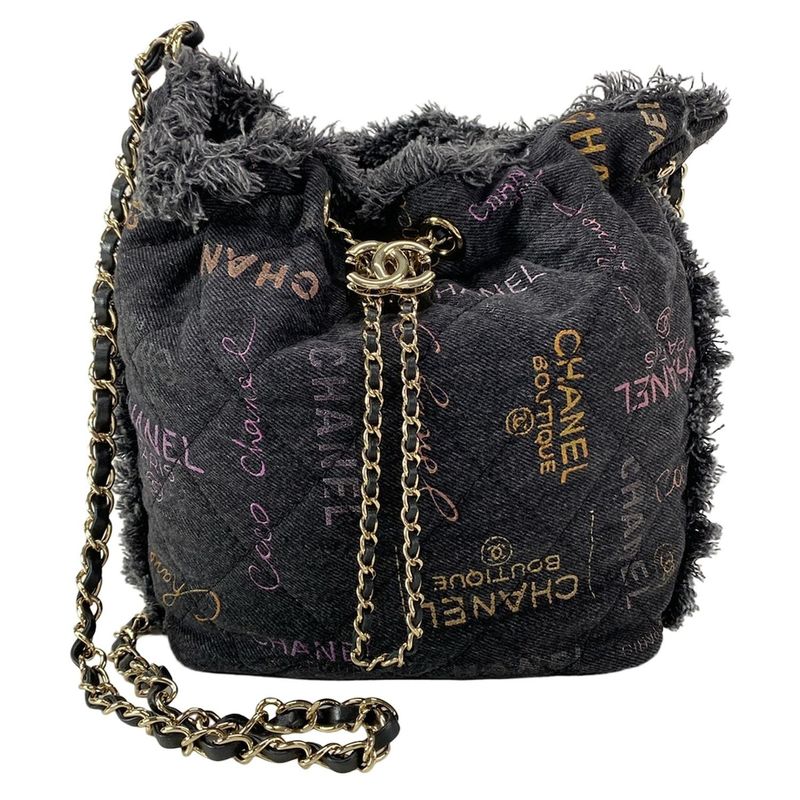 Chanel Shoulder Bag Matelasse As3091 Dark Grey X Multi Drawstring Bag Metal