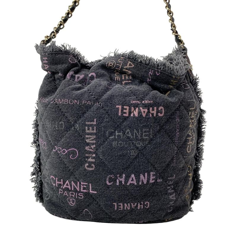 Chanel Shoulder Bag Matelasse As3091 Dark Grey X Multi Drawstring Bag Metal