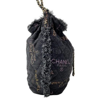 Chanel Shoulder Bag Matelasse As3091 Dark Grey X Multi Drawstring Bag Metal