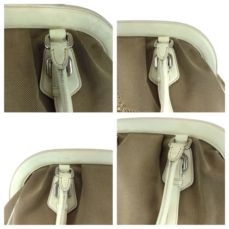 Prada Logo Jacquard Brown White Canvas Handbag Tote Shoulder Bag Women 506303