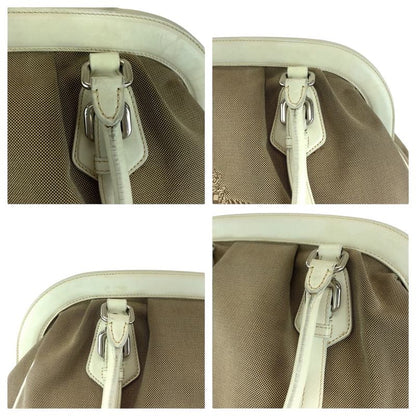 Prada Logo Jacquard Brown White Canvas Handbag Tote Shoulder Bag Women 506303