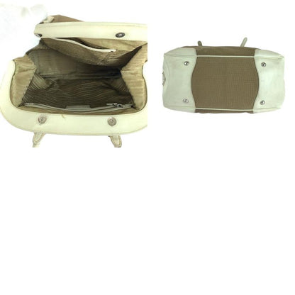 Prada Logo Jacquard Brown White Canvas Handbag Tote Shoulder Bag Women 506303