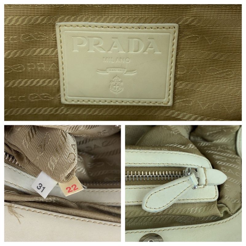 Prada Logo Jacquard Brown White Canvas Handbag Tote Shoulder Bag Women 506303