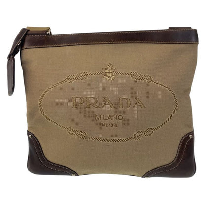 Prada Logo Jacquard Beige Brown Silver Hardware Canvas Shoulder Bag Messenger