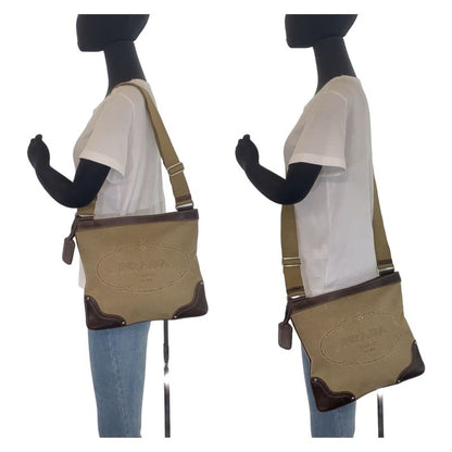Prada Logo Jacquard Beige Brown Silver Hardware Canvas Shoulder Bag Messenger