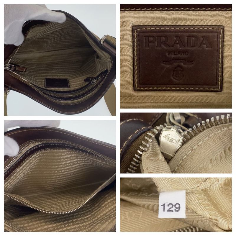 Prada Logo Jacquard Beige Brown Silver Hardware Canvas Shoulder Bag Messenger