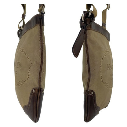 Prada Logo Jacquard Beige Brown Silver Hardware Canvas Shoulder Bag Messenger