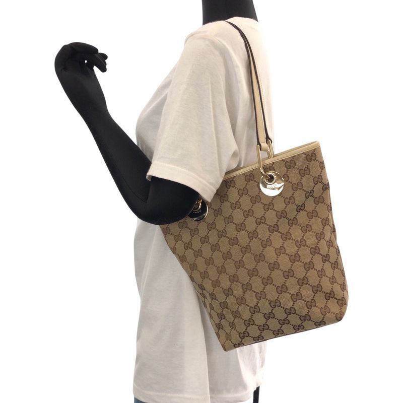 Gucci Brown Ivory Gold Hardware GG Canvas 120840 Tote Bag Shoulder Bag Women
