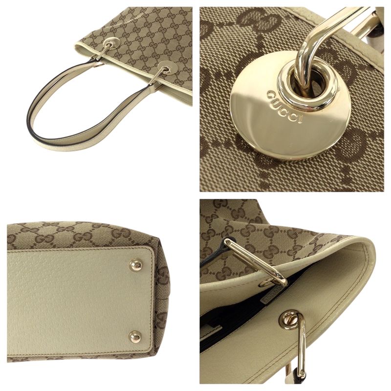Gucci Brown Ivory Gold Hardware GG Canvas 120840 Tote Bag Shoulder Bag Women