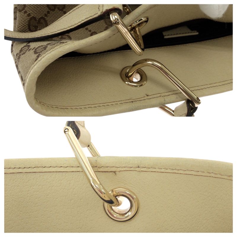 Gucci Brown Ivory Gold Hardware GG Canvas 120840 Tote Bag Shoulder Bag Women