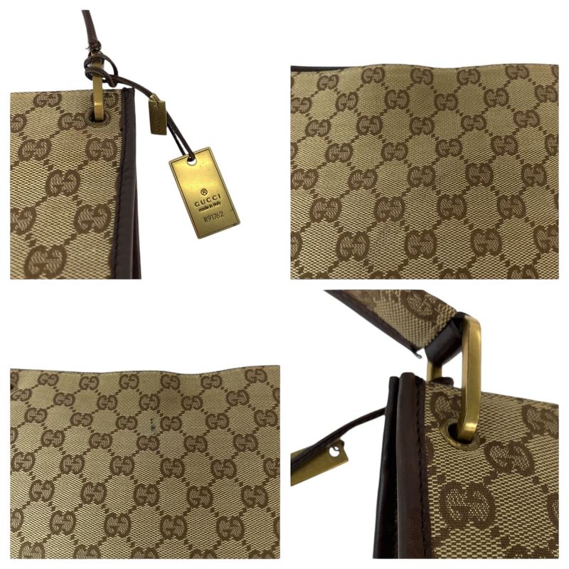 Gucci Plate Charm Beige Brown Gold Hardware GG Canvas 91762 Shoulder Bag