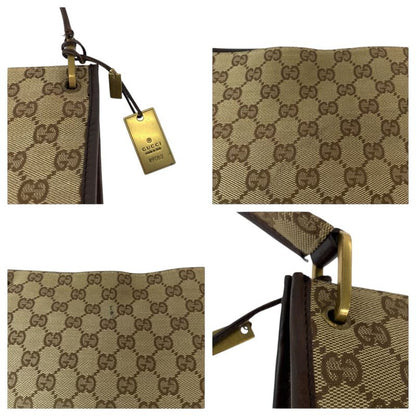 Gucci Plate Charm Beige Brown Gold Hardware GG Canvas 91762 Shoulder Bag