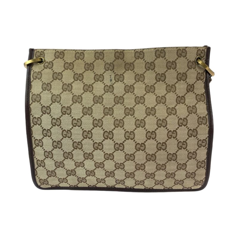 Gucci Plate Charm Beige Brown Gold Hardware GG Canvas 91762 Shoulder Bag