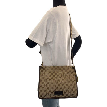 Gucci Plate Charm Beige Brown Gold Hardware GG Canvas 91762 Shoulder Bag