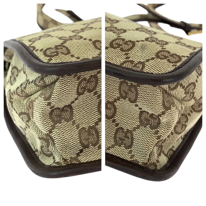 Gucci Plate Charm Beige Brown Gold Hardware GG Canvas 91762 Shoulder Bag