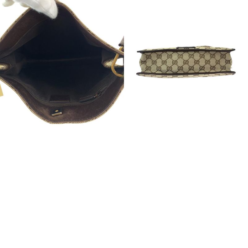 Gucci Plate Charm Beige Brown Gold Hardware GG Canvas 91762 Shoulder Bag