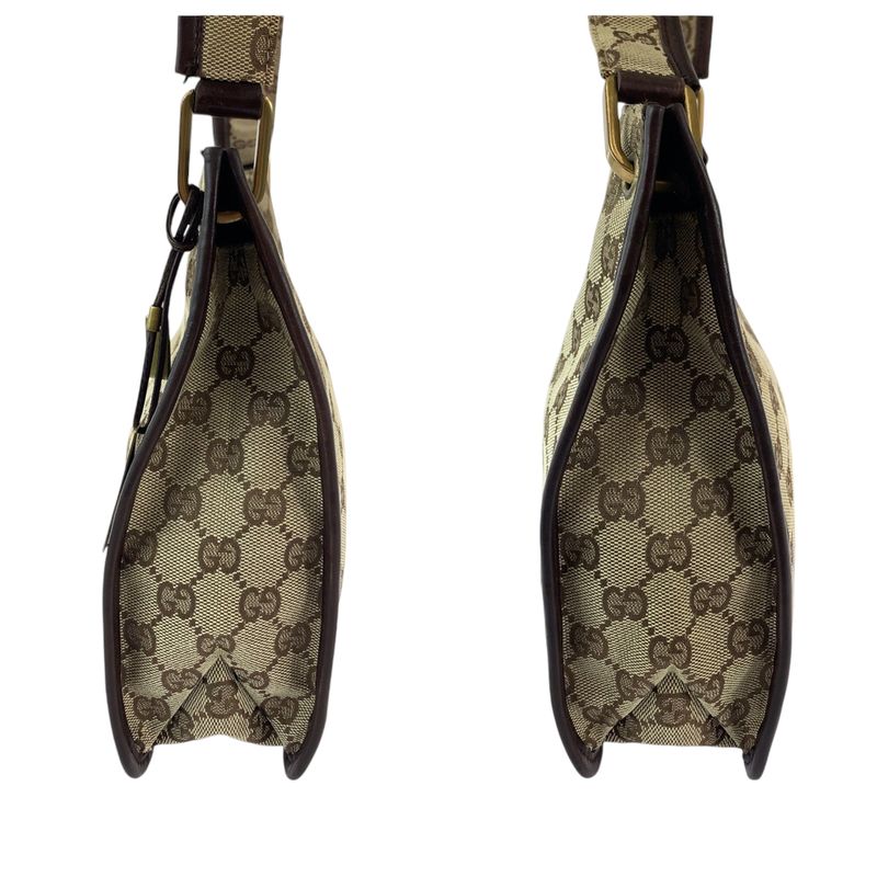 Gucci Plate Charm Beige Brown Gold Hardware GG Canvas 91762 Shoulder Bag