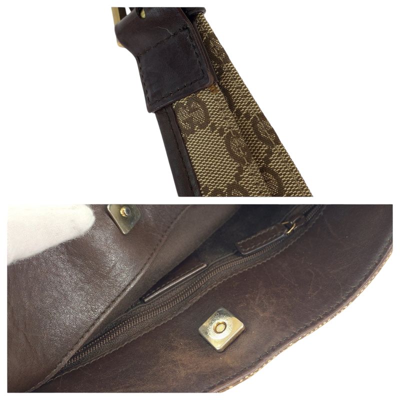 Gucci Plate Charm Beige Brown Gold Hardware GG Canvas 91762 Shoulder Bag