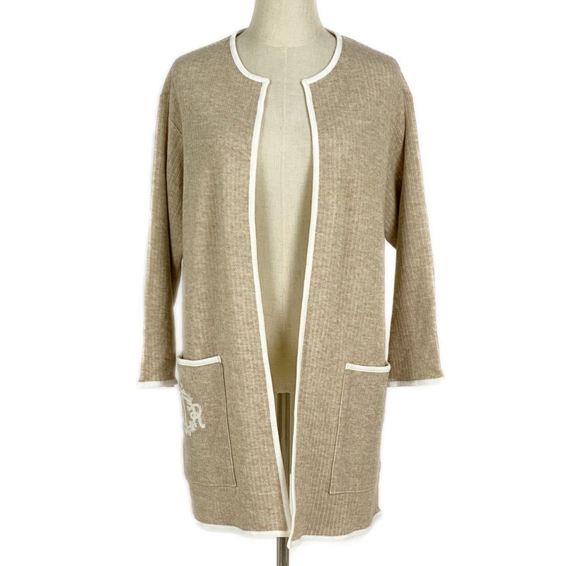 Christian DIOR Knit Long Sleeve Cardigan Long Length Piping Top Cardigan Cotton