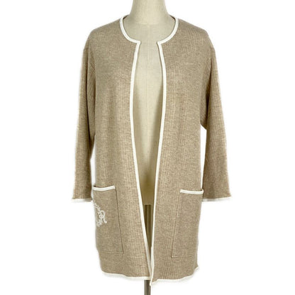 Christian DIOR Knit Long Sleeve Cardigan Long Length Piping Top Cardigan Cotton