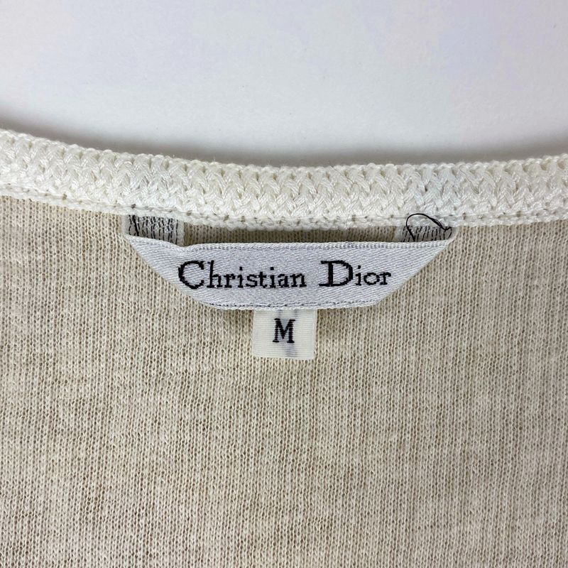 Christian DIOR Knit Long Sleeve Cardigan Long Length Piping Top Cardigan Cotton