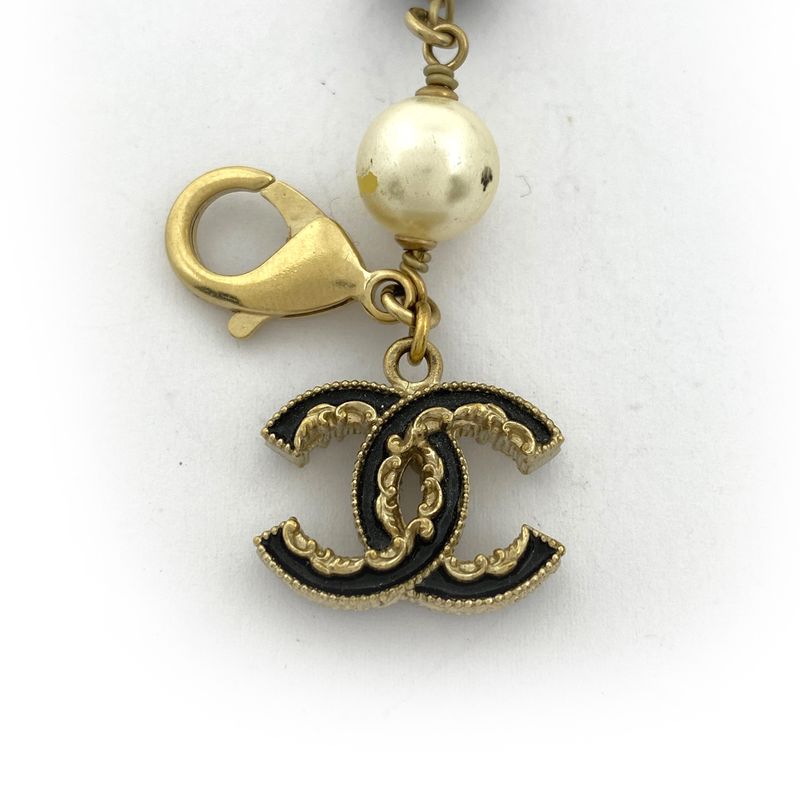 Chanel Coco Mark Faux Pearl Bracelet GP Gold Black Ladies