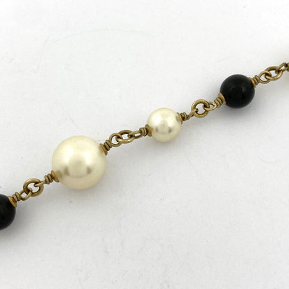Chanel Coco Mark Faux Pearl Bracelet GP Gold Black Ladies