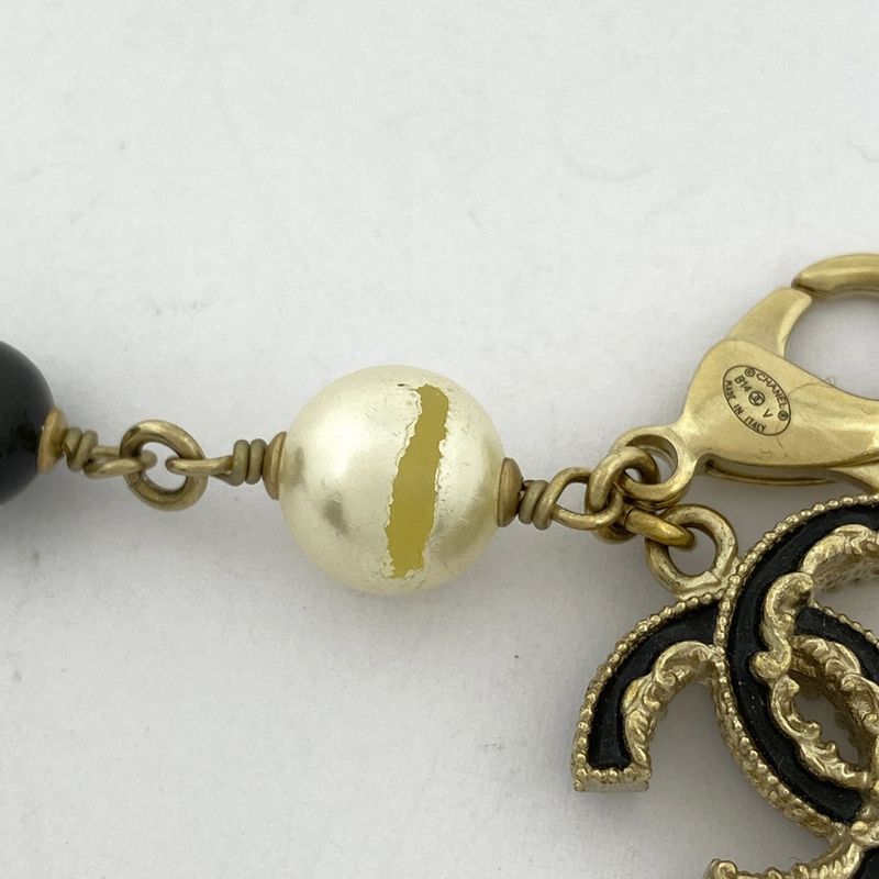 Chanel Coco Mark Faux Pearl Bracelet GP Gold Black Ladies