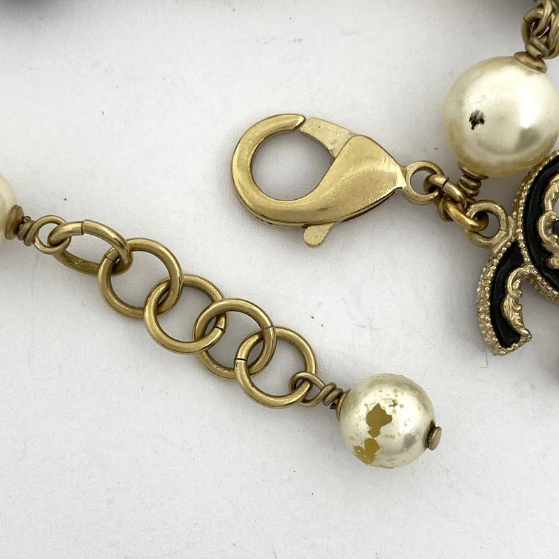 Chanel Coco Mark Faux Pearl Bracelet GP Gold Black Ladies
