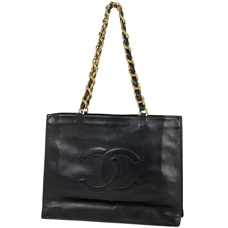 Chanel Coco Mark Chain Tote Bag Shoulder Bag Tote Leather Black Women