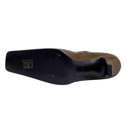 Prada Square Toe Boots High Heel Medium Shoes Boots Leather Brown Women's