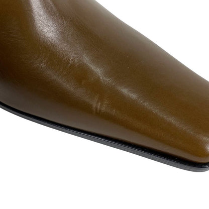 Prada Square Toe Boots High Heel Medium Shoes Boots Leather Brown Women's