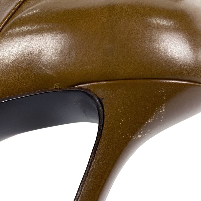 Prada Square Toe Boots High Heel Medium Shoes Boots Leather Brown Women's