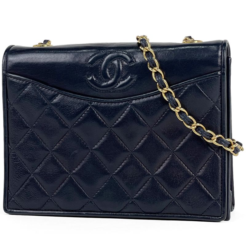 Chanel Coco Mark Chain Shoulder Bag Matelasse Shoulder Bag Leather Navy Women
