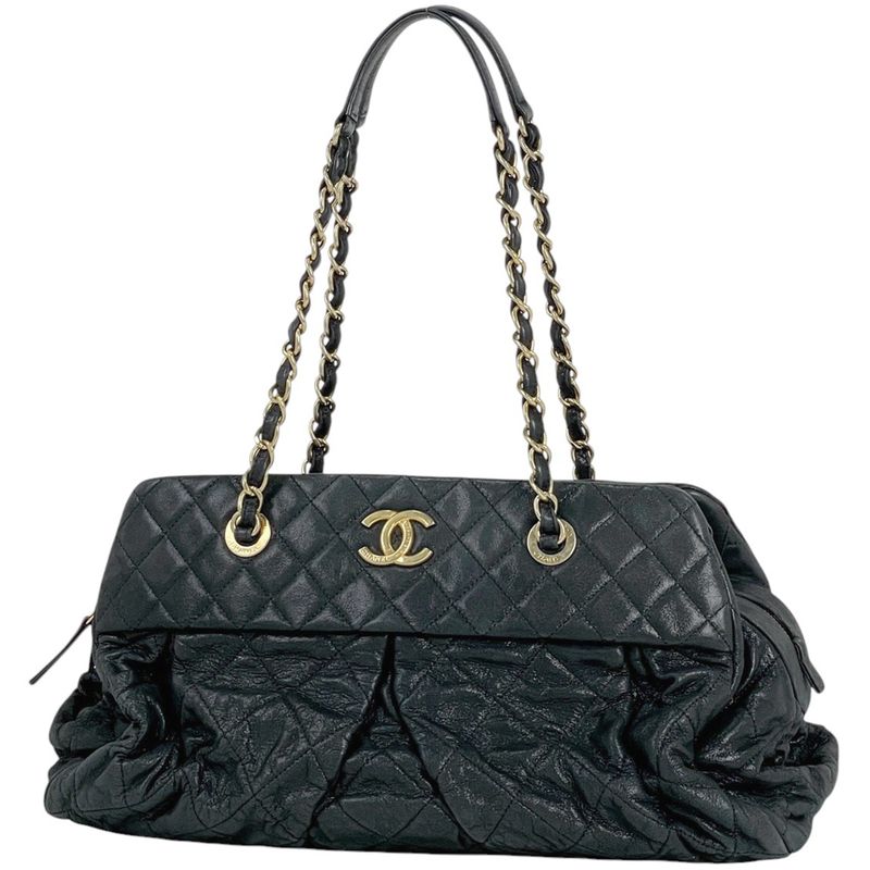 Chanel Coco Mark Chain Shoulder Bag Matelasse Cambon Shoulder Bag Fabric Black