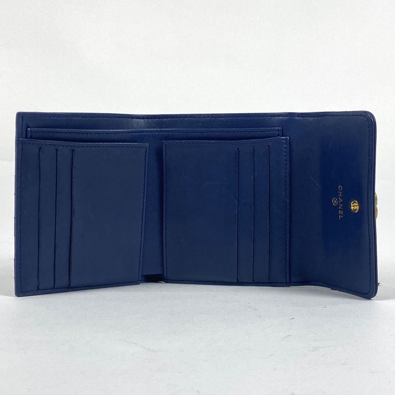 Chanel Boy Chanel Trifold Wallet Mini Wallet Trifold Leather Navy Women