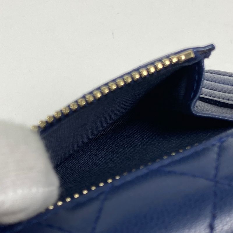 Chanel Boy Chanel Trifold Wallet Mini Wallet Trifold Leather Navy Women