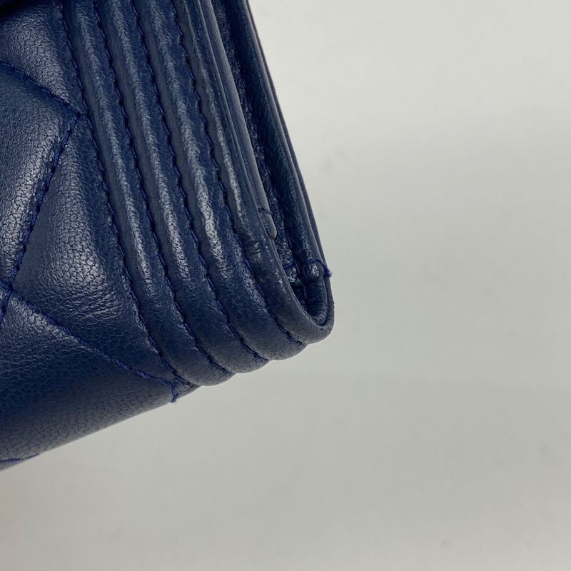 Chanel Boy Chanel Trifold Wallet Mini Wallet Trifold Leather Navy Women