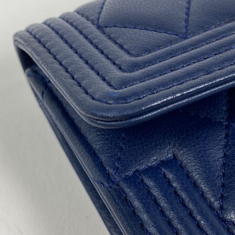 Chanel Boy Chanel Trifold Wallet Mini Wallet Trifold Leather Navy Women