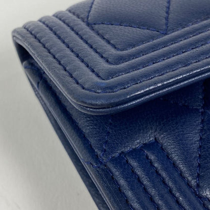 Chanel Boy Chanel Trifold Wallet Mini Wallet Trifold Leather Navy Women