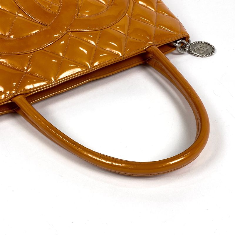 Chanel Reprint Tote Handbag Coco Mark Enamel Tote Leather Orange A01804 Women