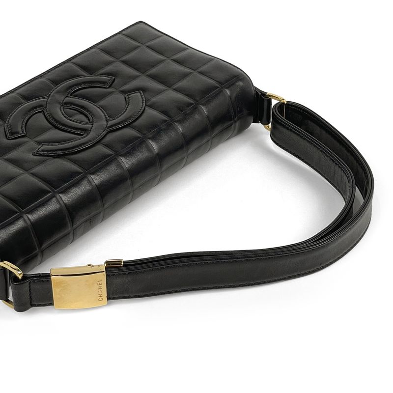 Chanel Choco Bar Shoulder Bag Coco Mark Handbag Shoulder Bag Leather Black Women