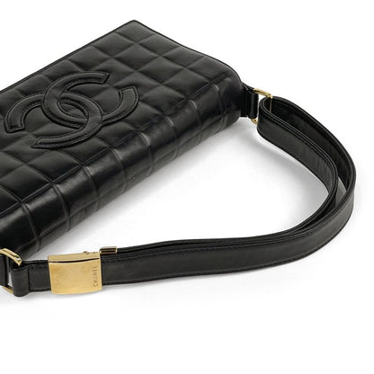 Chanel Choco Bar Shoulder Bag Coco Mark Handbag Shoulder Bag Leather Black Women