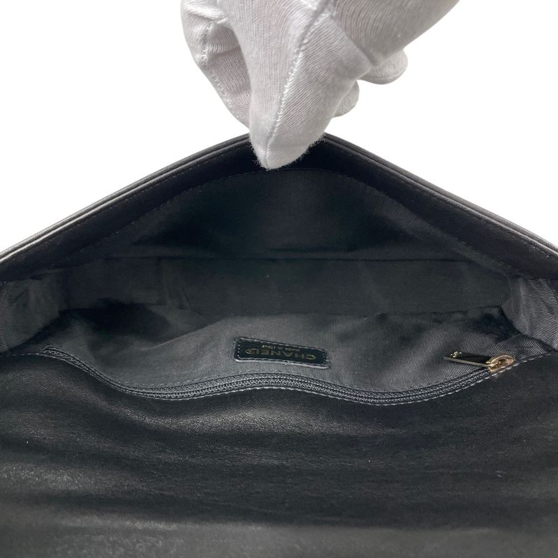 Chanel Choco Bar Shoulder Bag Coco Mark Handbag Shoulder Bag Leather Black Women