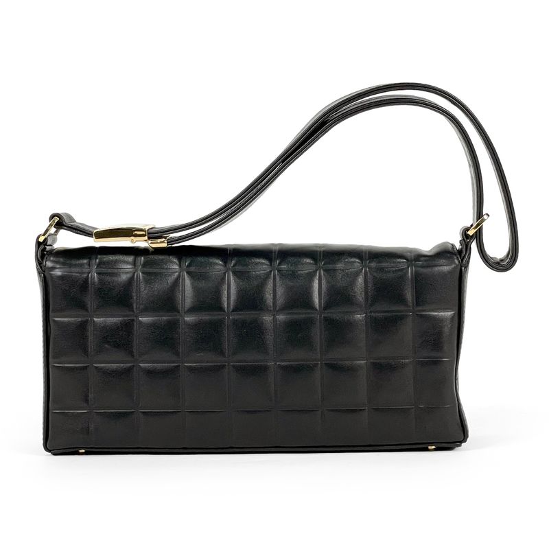 Chanel Choco Bar Shoulder Bag Coco Mark Handbag Shoulder Bag Leather Black Women