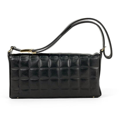 Chanel Choco Bar Shoulder Bag Coco Mark Handbag Shoulder Bag Leather Black Women