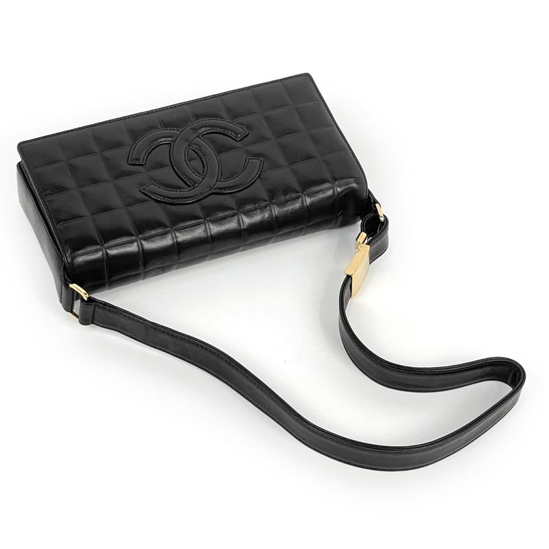Chanel Choco Bar Shoulder Bag Coco Mark Handbag Shoulder Bag Leather Black Women