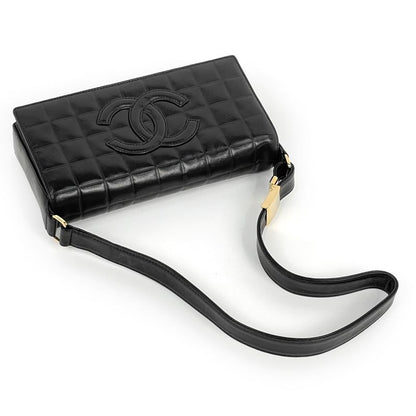 Chanel Choco Bar Shoulder Bag Coco Mark Handbag Shoulder Bag Leather Black Women