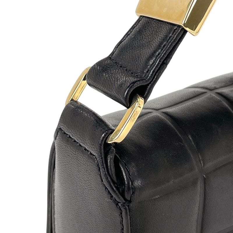 Chanel Choco Bar Shoulder Bag Coco Mark Handbag Shoulder Bag Leather Black Women