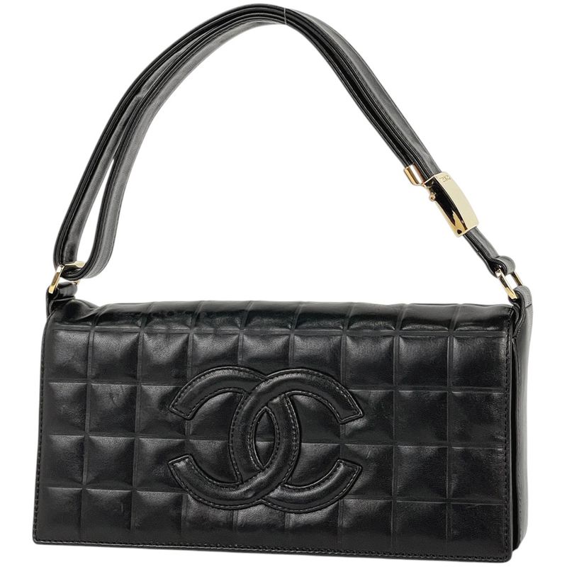 Chanel Choco Bar Shoulder Bag Coco Mark Handbag Shoulder Bag Leather Black Women